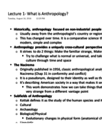 Anthropology 1000, Lecture 1 Notes