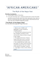 The Myth of the Negro Past Notes
