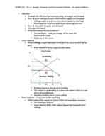 ECON 100 - Week 2 - Ch. 4 - Supply, Demand, Government Policies - Dr. James DeNicco