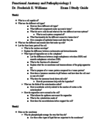 Exam I Study Guide: Functional Anatomy and Pathophysiology I