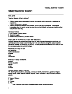 STUDY GUIDE FOR EXAM 1