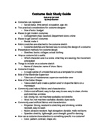 Costume Quiz Study Guide