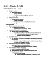 Gen Bio - Unit 2 - Chapter 6 - 9/26