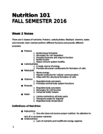 Nutrition 101, Week 2 Study guide