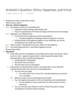 Week 2 notes: Aristotle's Question Ethics Happiness Virtue 