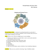 Personal Finance 218, Week 2 Notes