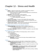Psychology Chapter 12 Notes - Stress and Health