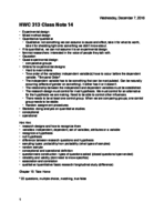 HWC 313 Class Note 14