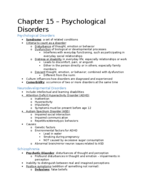Psychology Chapter 15 Notes - Psychological Disorders