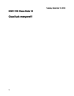 HWC 310 Class Note 15