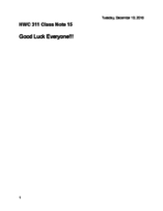 HWC 311 Class Note 15