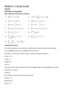 Midterm 2 Study Guide for Integral Calculus