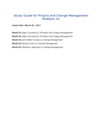 Study Guide for Project and Change Management Midterm 01