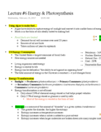 Lecture #6 Energy & Photosynthesis