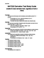 Derivative Rules Study Guide