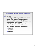 Evolution - 370 - Class Notes - Week 3 - Speciation: Modes and Mechanisms