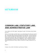 Common Law, Statutory Law, and Administrative Law