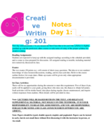 Creative Writing 201 Notes week 1: