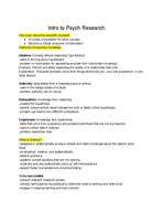 Intro to Psych Research: Chapter 1 Notes