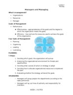 MANAGERS AND MANAGING, WEEK 1 NOTES