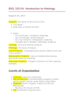 BIOL 103-54: Histology Introduction