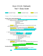 Econ 210 Study Guide Test 1