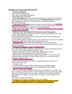 Political Science Notes 9/14/17