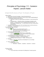 Psych 111, Chapters 1 & 2 Lecture Notes