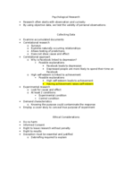 Introduction to Psychology and Research Methods Notes