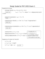 Study Guide for Exam 1 