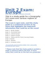 Unit 2:Europe: Geography 101 Exam Study Guide