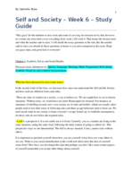 Self and Society - STUDY GUIDE - week 6