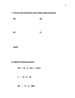 Chemistry 111 Study Guide Midterm Exam w/ Key