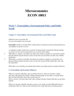 Externalities, Environmental Policy and Public Goods - Week 7