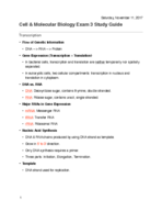Cell & Molecular Biology Exam 3 Study Guide