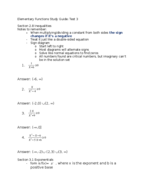 Elementary Functions Study Guide Test 3