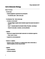 Cellular & Molecular Biology Week 15 Notes
