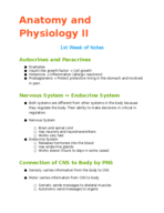 Anatomy and Physiology II, Week one Notes