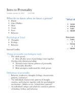 Personality Notes Week 1