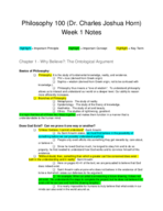 Philosophy 100  (Dr. Horn) Week 1 Lecture and Text Reading Notes 