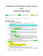 Philosophy 100 Professor Charles Joshua Horn Class #2 Notes