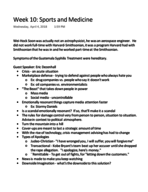 Week 10: Sports and Medicine