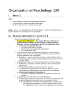 ORGANIZATIONAL PSY READING NOTES WEEK 1