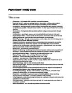 Study Guide for Psychology 110 Exam on 9/12