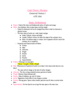 ATE 104 Unit Two: Physics General Notes I