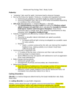 Adolescent Psychology Test 1 Study Guide