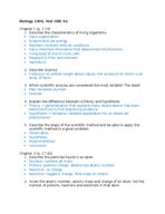 Biology 100, TEST ONE STUDY GUIDE