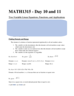 MATH 1315: College Algebra Day 10 & 11 Notes