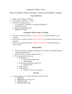 Week I: What is Comparative Politics? Questions, Concepts and Comparative Analysis 