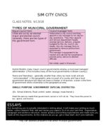 Sim City Civics Week 1 Class Notes